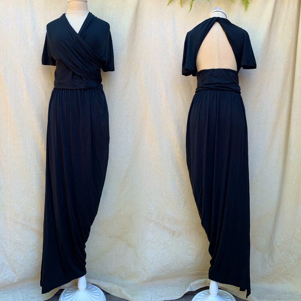 CARVEN Black Jersey Open Back Asymmetric Dress